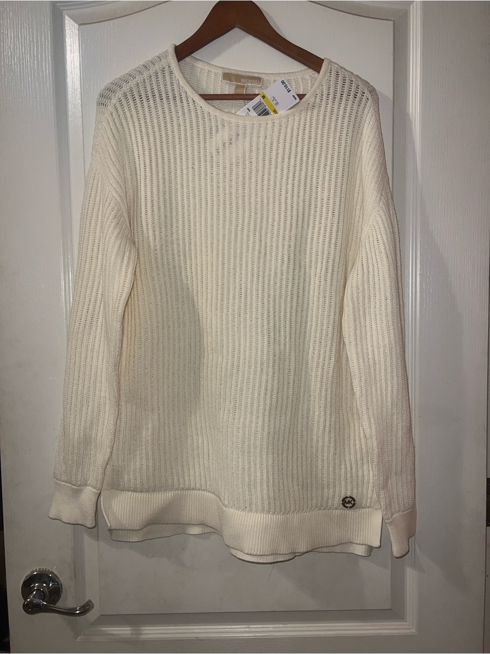 Michael Kors Cream Ribbed Crewneck Sweater